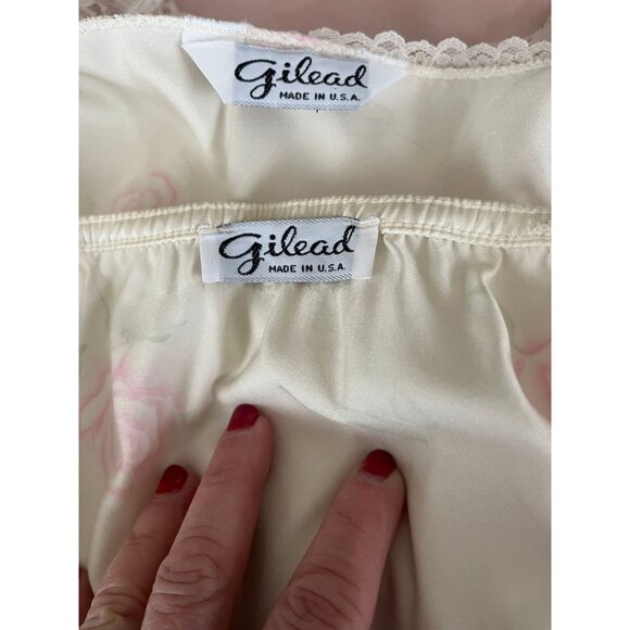 Vtg 1980's Gilead Peignoir Set Nightgown (S) and Robe (M) Beige Pink Roses Lace - Picture 4 of 10